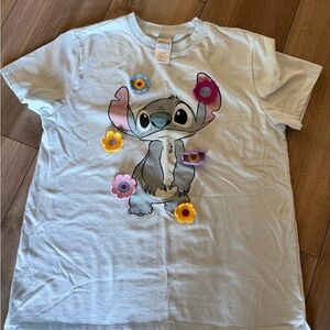 Disney Stitch T shirt  with crocheted Floral Accents -light blue